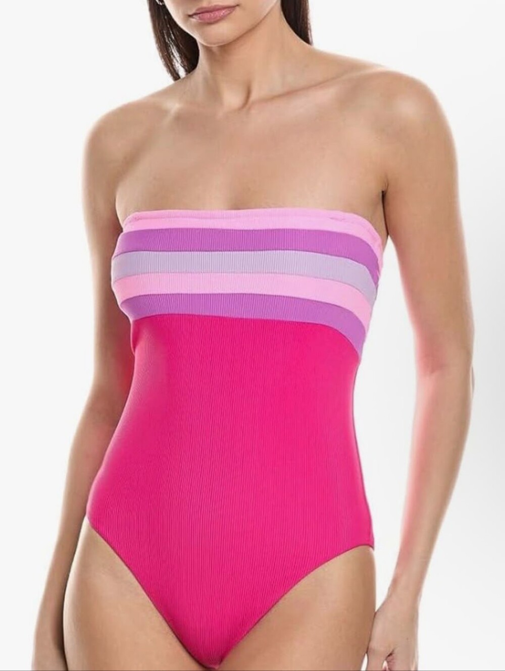 Beach Riot Jessa One-Piece Raspberry Colorblock Striped Bandeau Swimsuit - Picture 2 of 6